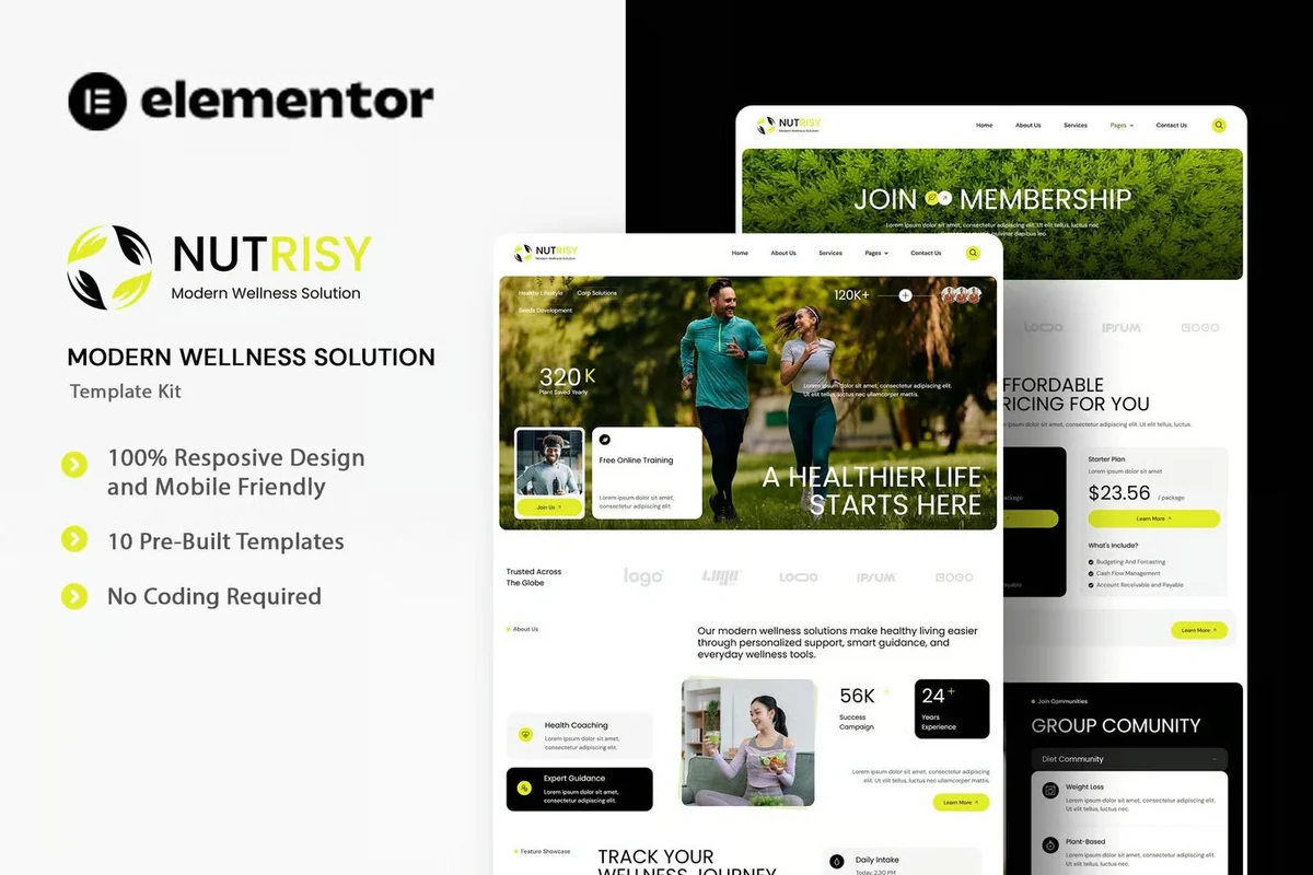 健康管理与营养服务Elementor网站模板_一键导入快速建站