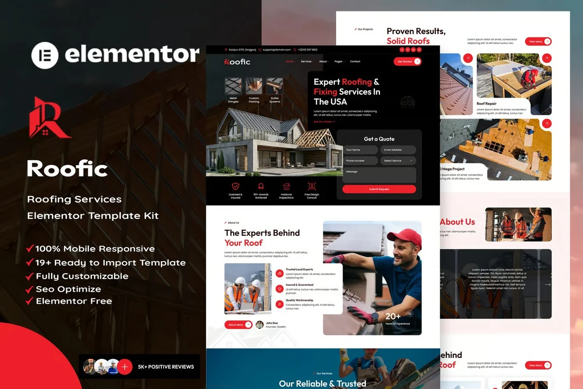 屋顶维修服务Elementor网站模板_一键导入快速建站