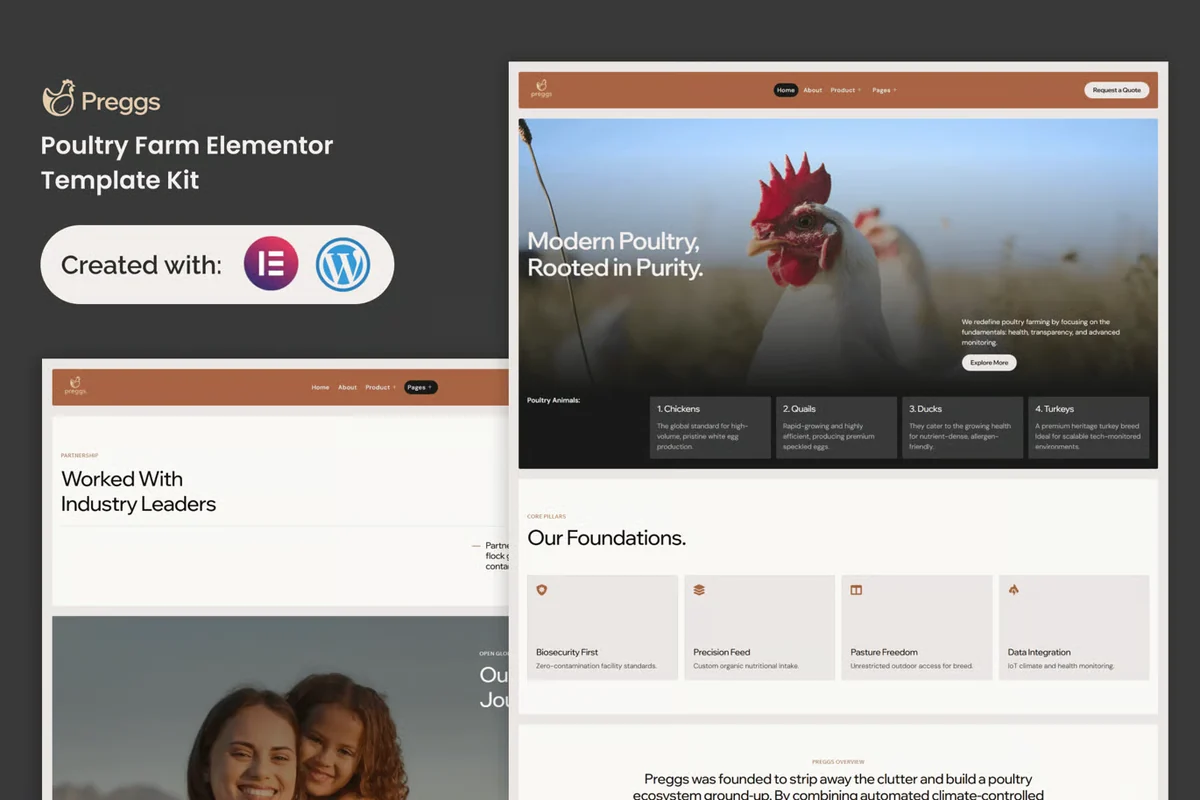 家禽养殖农场Elementor网站模板_一键导入快速建站