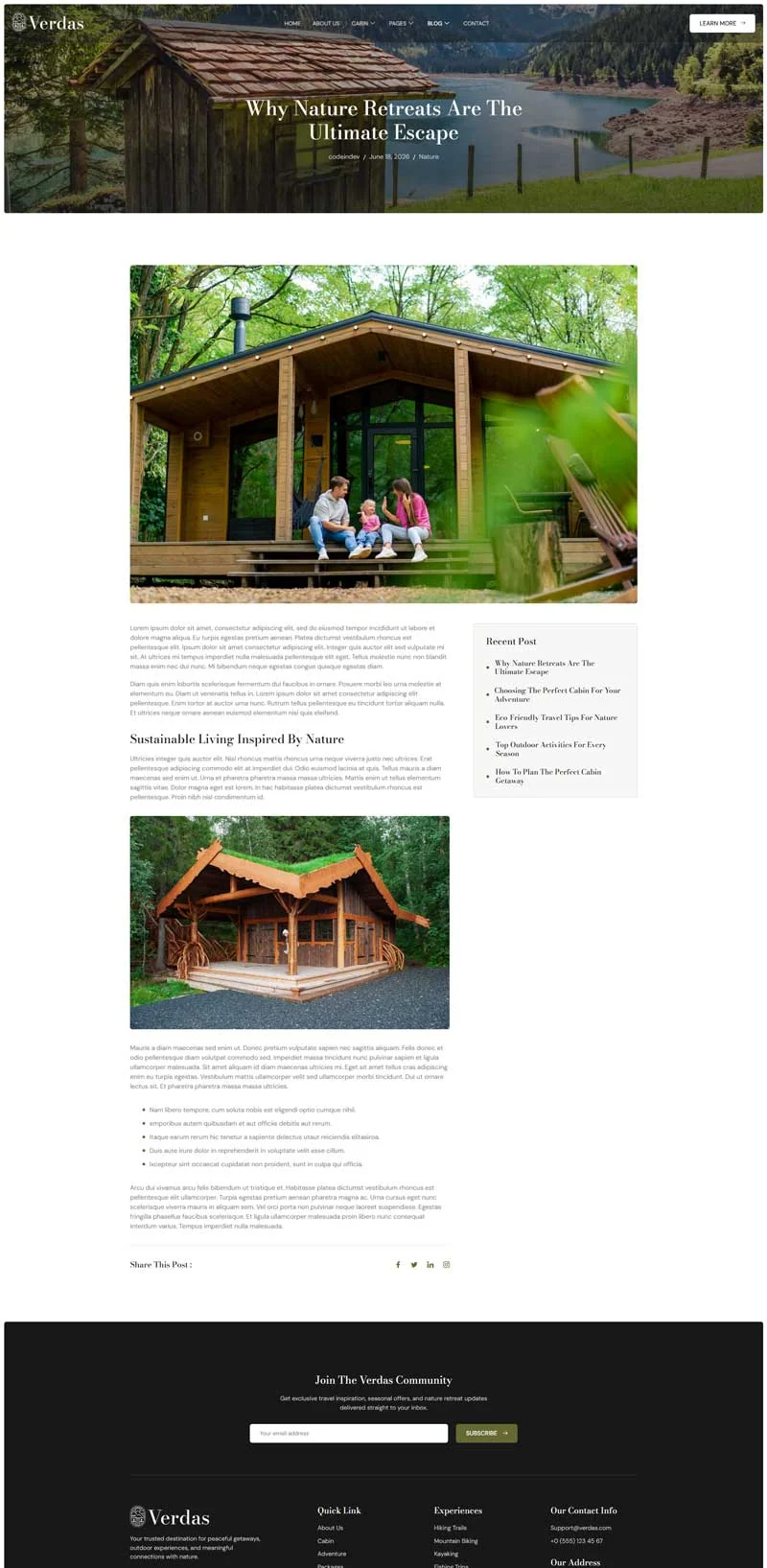 户外/旅行 Elementor 模板博客页面预览