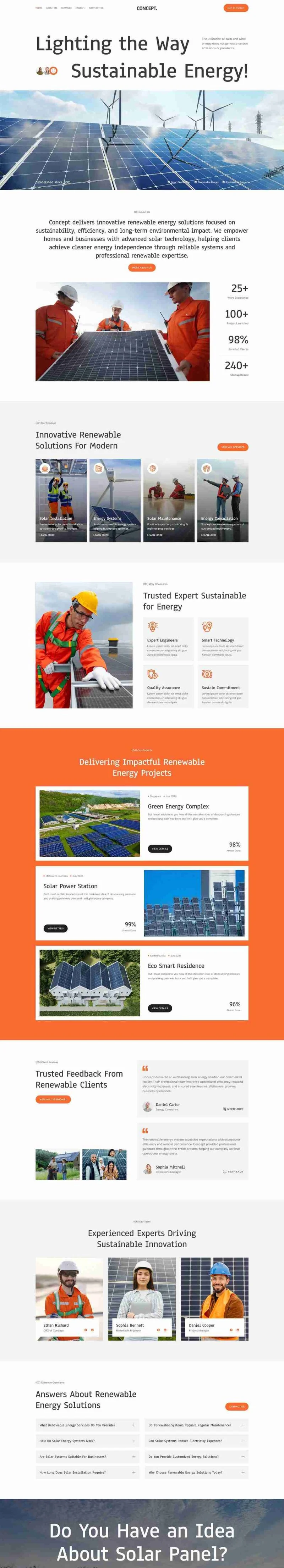 太阳能与可再生能源Elementor网站模板_一键导入快速建站插图1-WP资源海 工业/工厂 Elementor 模板首页预览
