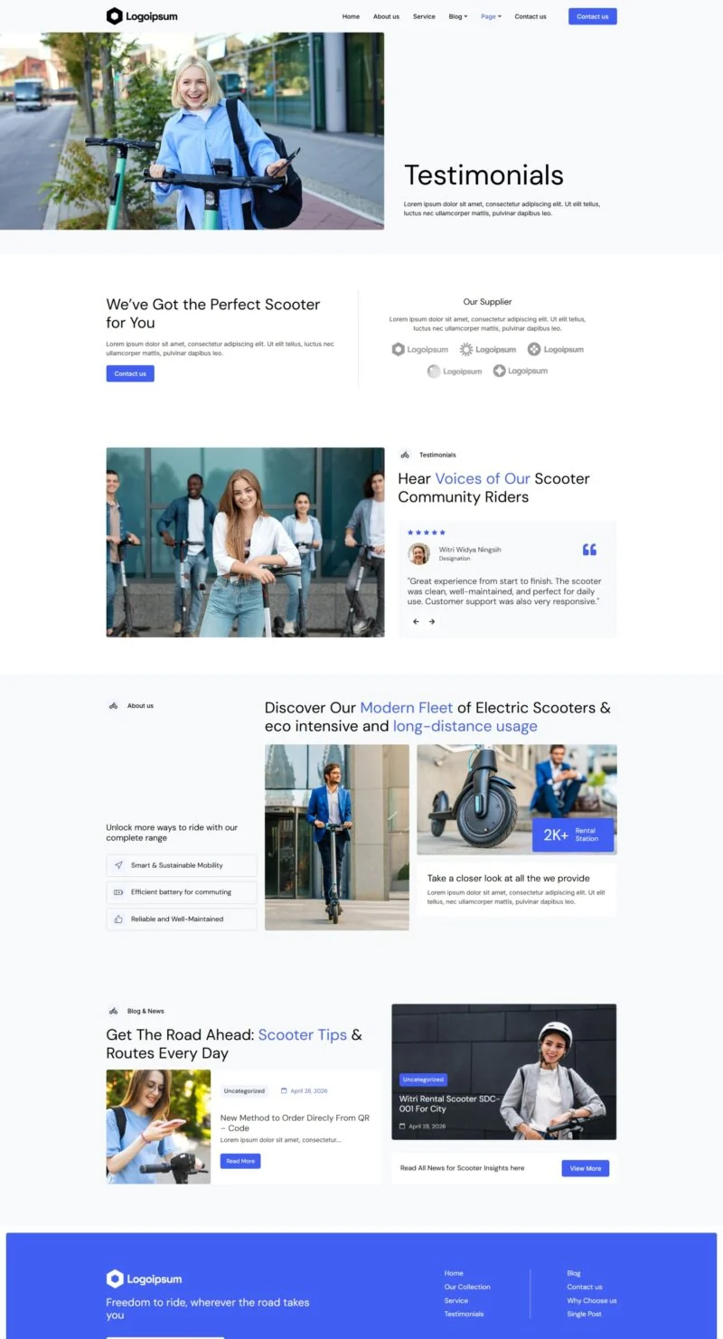 交通工具 Elementor 模板客户评价预览