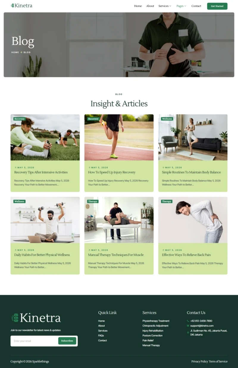 物理治疗与脊椎护理Elementor网站模板_一键导入快速建站插图4-WP资源海 健康/医药 Elementor 模板博客页面预览