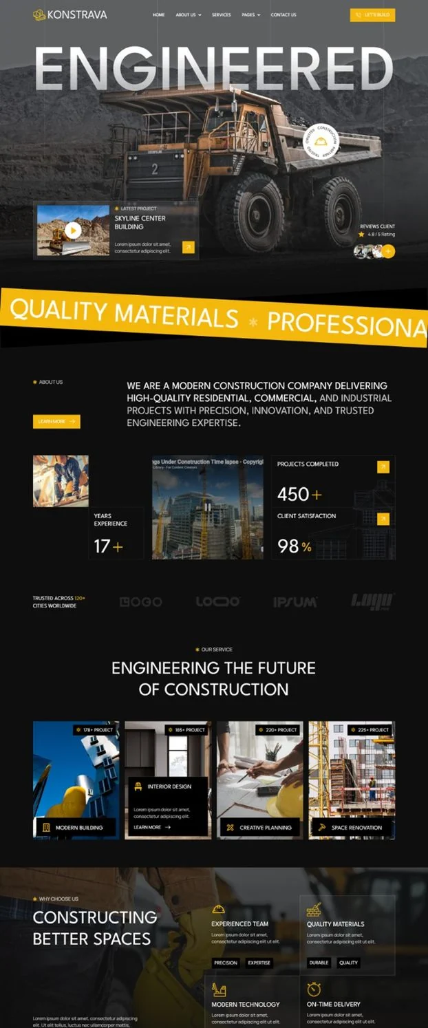 建筑施工企业Elementor网站模板_一键导入快速建站插图1-WP资源海 建筑/地产 Elementor 模板首页预览