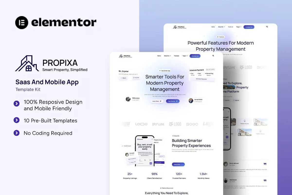 SaaS移动应用Elementor网站模板_一键导入快速建站