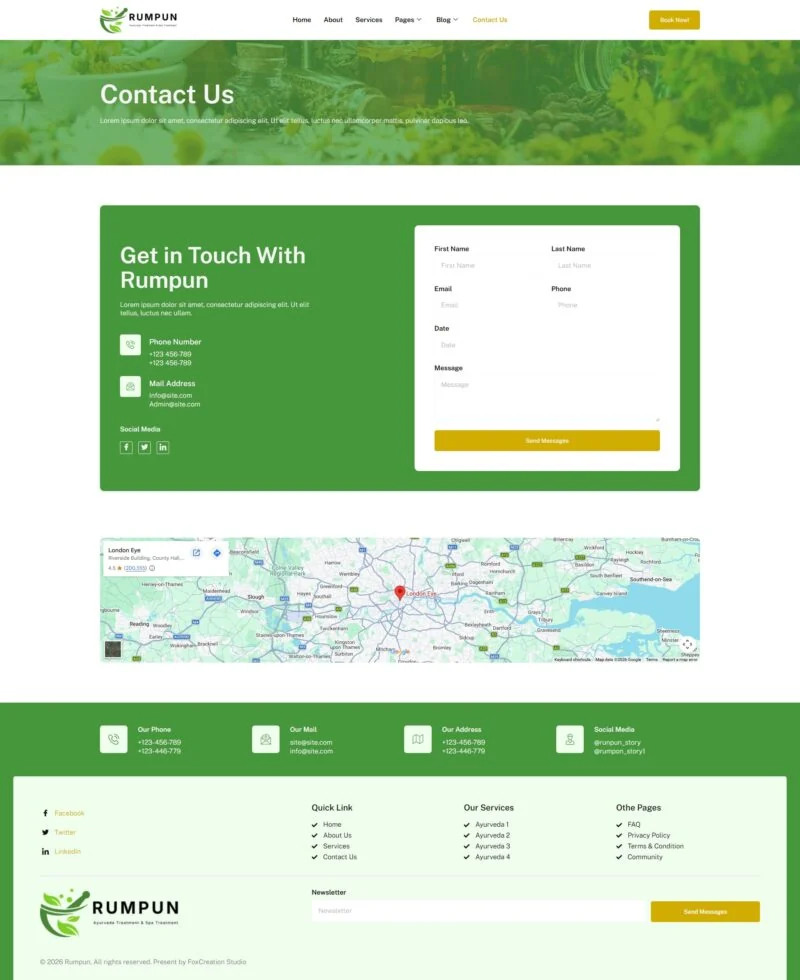 健康/医药 Elementor 模板联系页面预览
