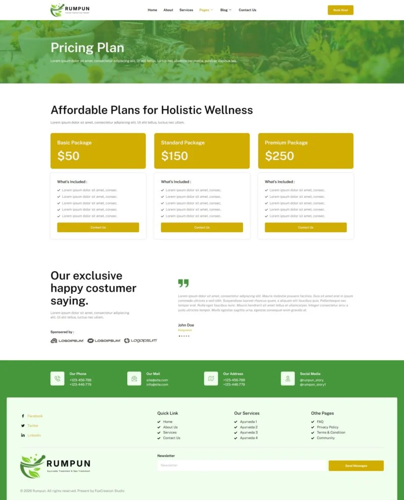健康/医药 Elementor 模板价格页面预览