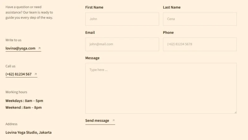瑜伽冥想Elementor网站模板_一键导入快速建站插图7-WP资源海 瑜伽/冥想 Elementor 模板联系表单预览