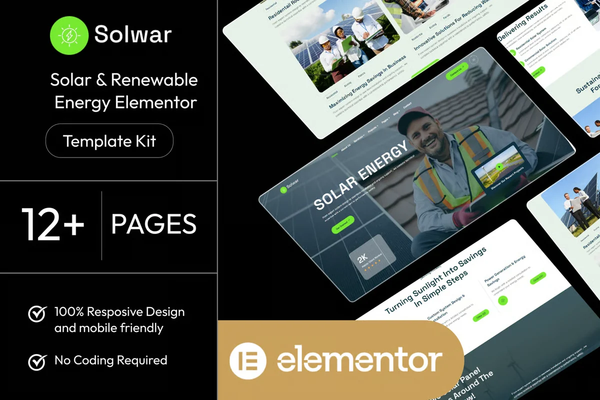 新能源Elementor网站模板_一键导入快速建站插图-WP资源海 工业/工厂 Elementor 网站模板封面
