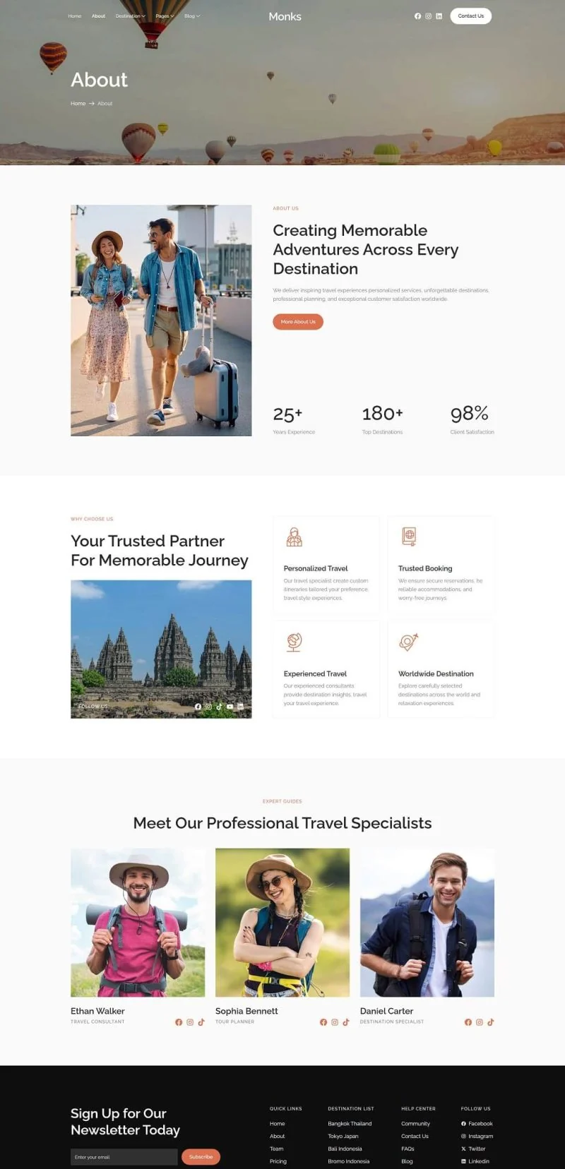 户外/旅行 Elementor 模板关于我们预览
