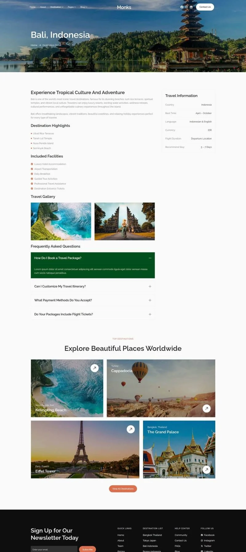 户外/旅行 Elementor 模板目的地详情预览