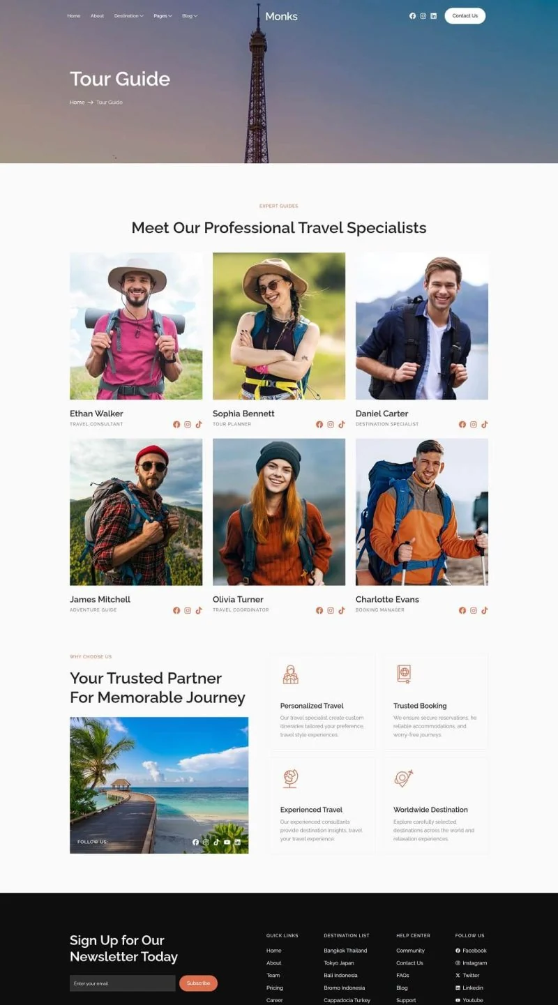 户外/旅行 Elementor 模板导游团队预览
