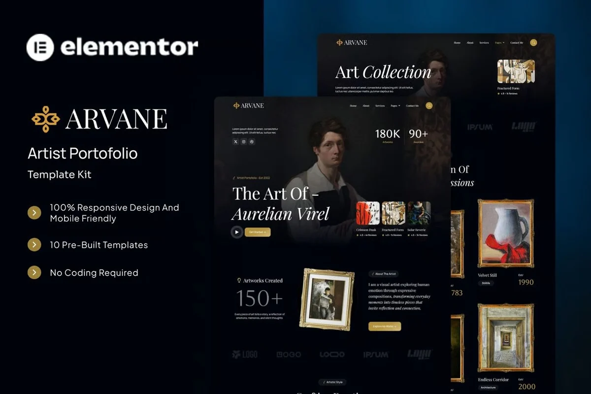 艺术家作品集Elementor网站模板_一键导入快速建站插图-WP资源海 艺术/设计 Elementor 网站模板封面
