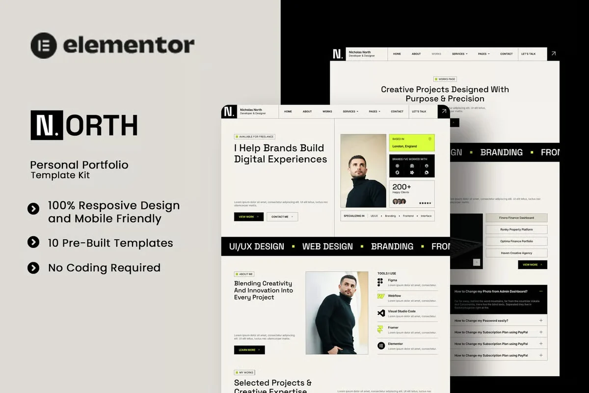 个人作品集Elementor网站模板_一键导入快速建站