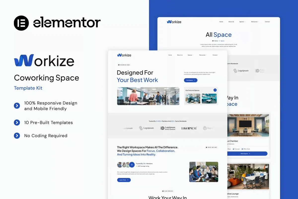 共享办公空间Elementor网站模板_一键导入快速建站插图-WP资源海 场馆 Elementor 网站模板封面