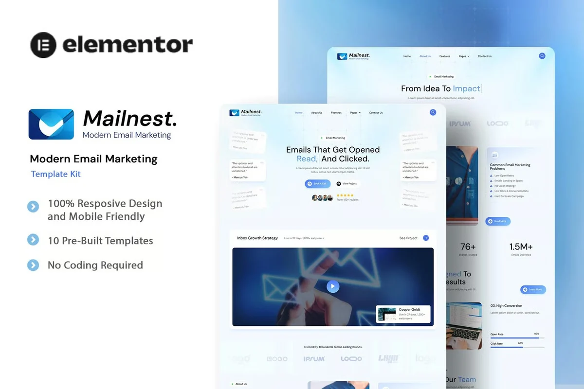 邮件营销服务Elementor网站模板_一键导入快速建站插图-WP资源海 广告/营销 Elementor 网站模板封面