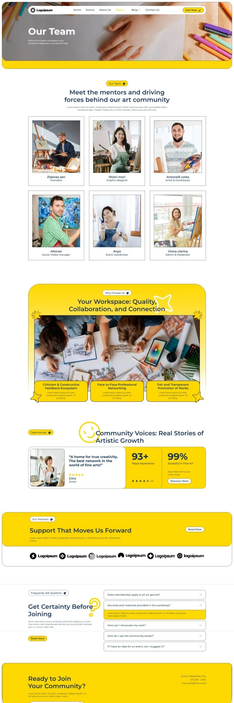 艺术/设计 Elementor 模板团队页面预览