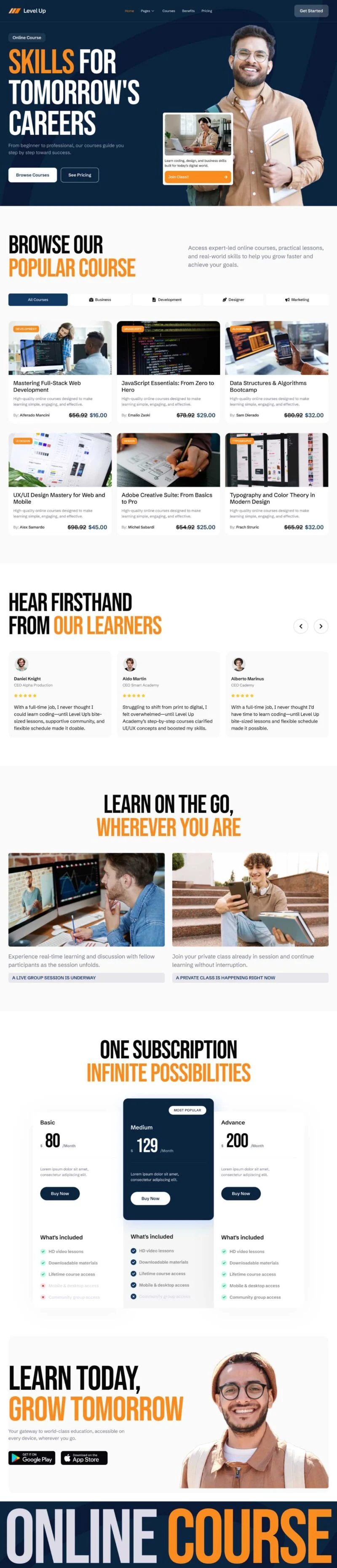 在线课程教育Elementor网站模板_一键导入快速建站插图1-WP资源海 教育/培训 Elementor 模板首页预览