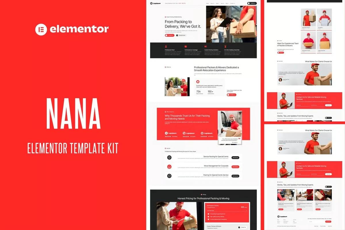 搬家运输服务Elementor网站模板_一键导入快速建站插图-WP资源海 物流/运输 Elementor 网站模板封面