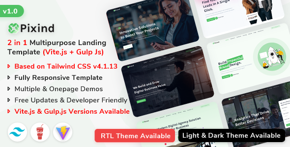 Pixind 响应式着陆页 HTML 模板