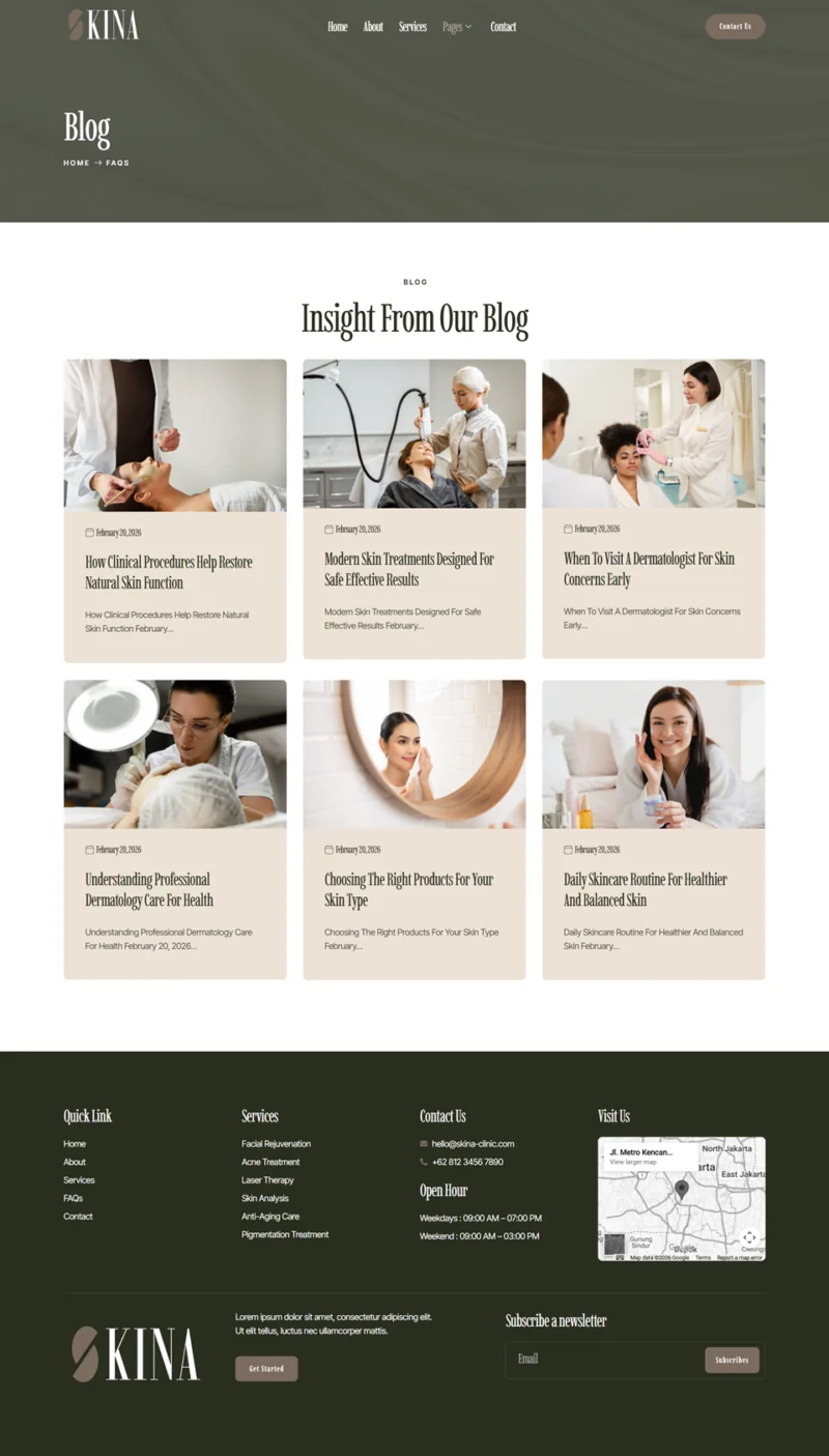 皮肤护理与皮肤科Elementor网站模板_一键导入快速建站插图4-WP资源海 健康/医药 Elementor 模板博客页面预览