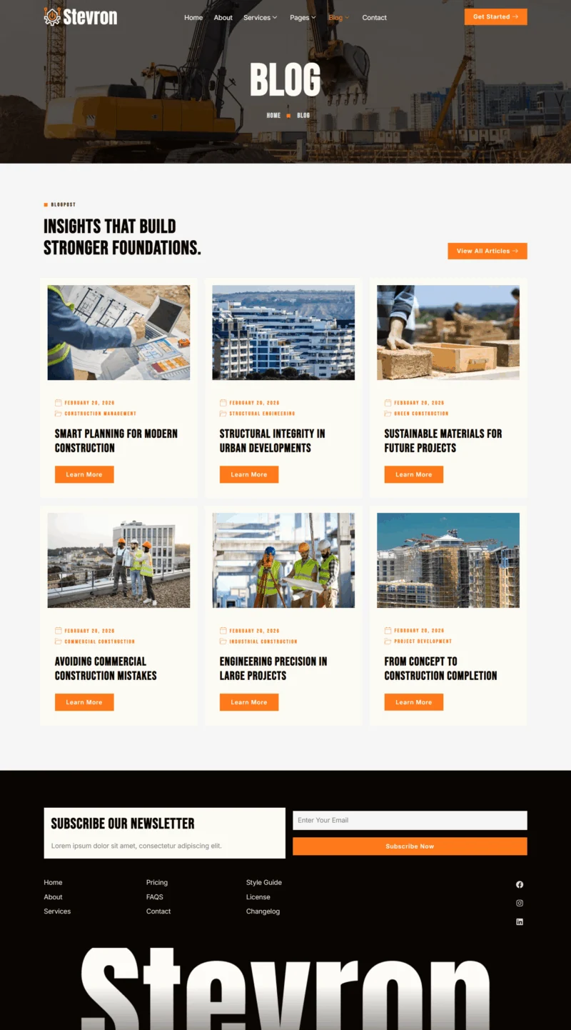 建筑/地产 Elementor 模板博客页面预览