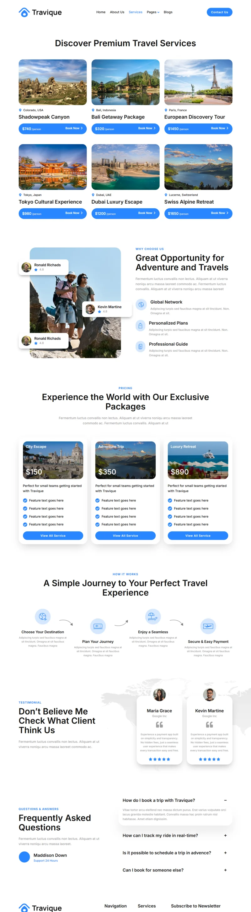 户外/旅行 Elementor 模板服务页面预览