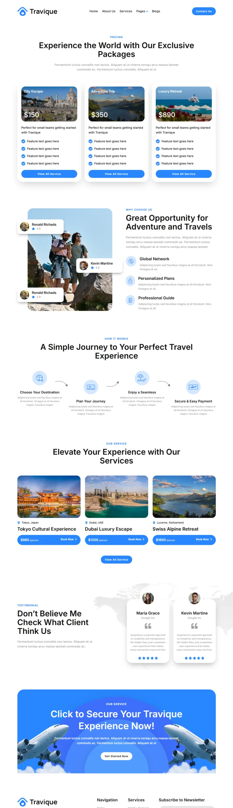 户外/旅行 Elementor 模板价格页面预览