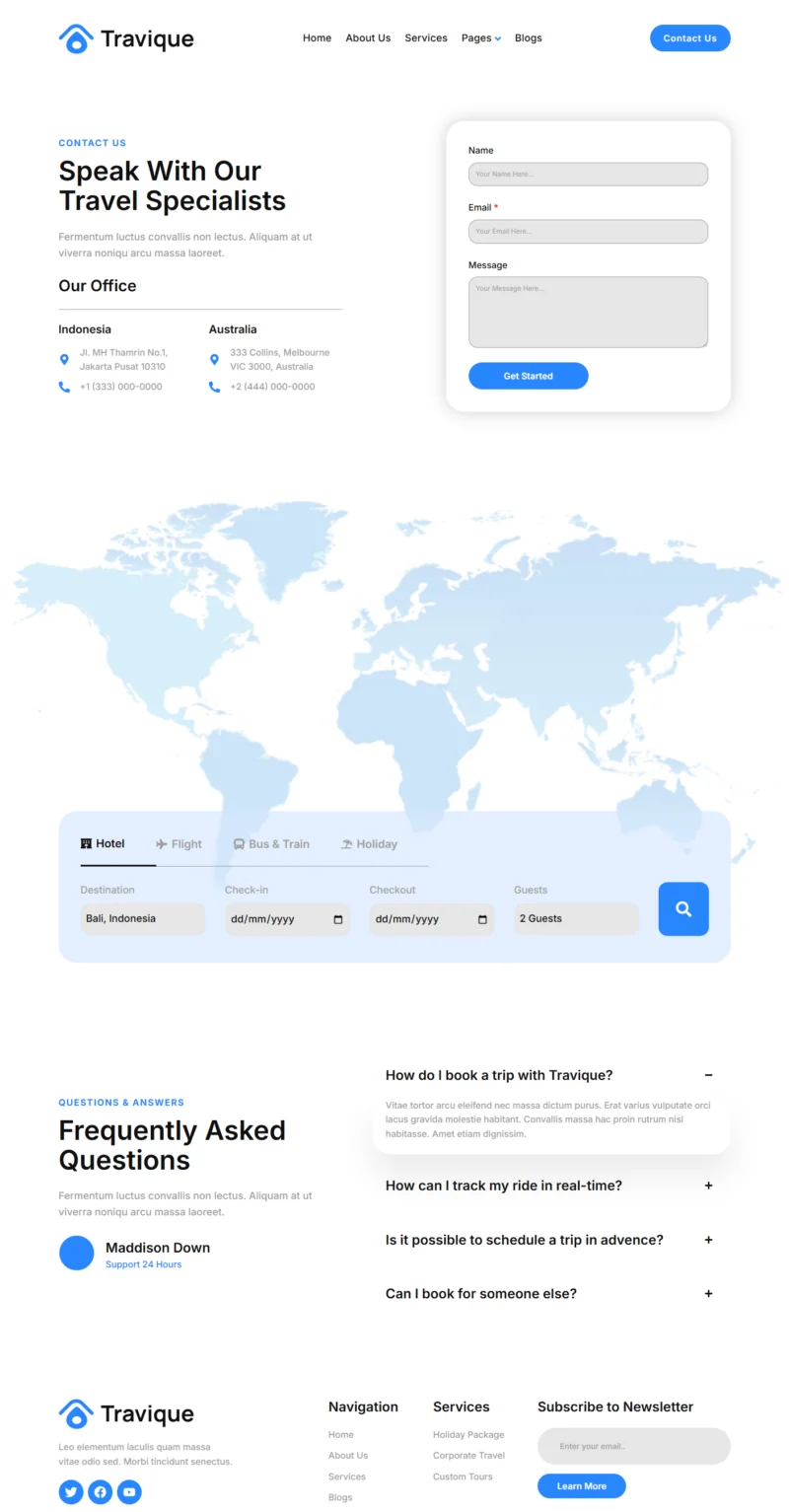 户外/旅行 Elementor 模板联系页面预览