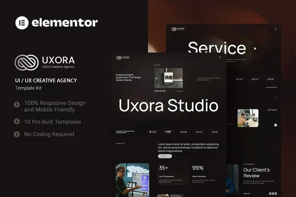 UI/UX创意设计机构Elementor网站模板_一键导入快速建站