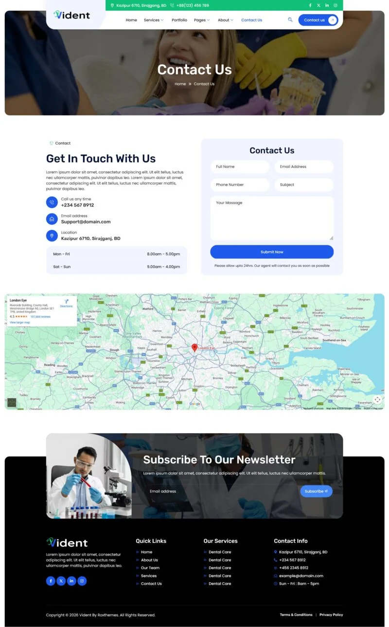 健康/医药 Elementor 模板联系页面预览
