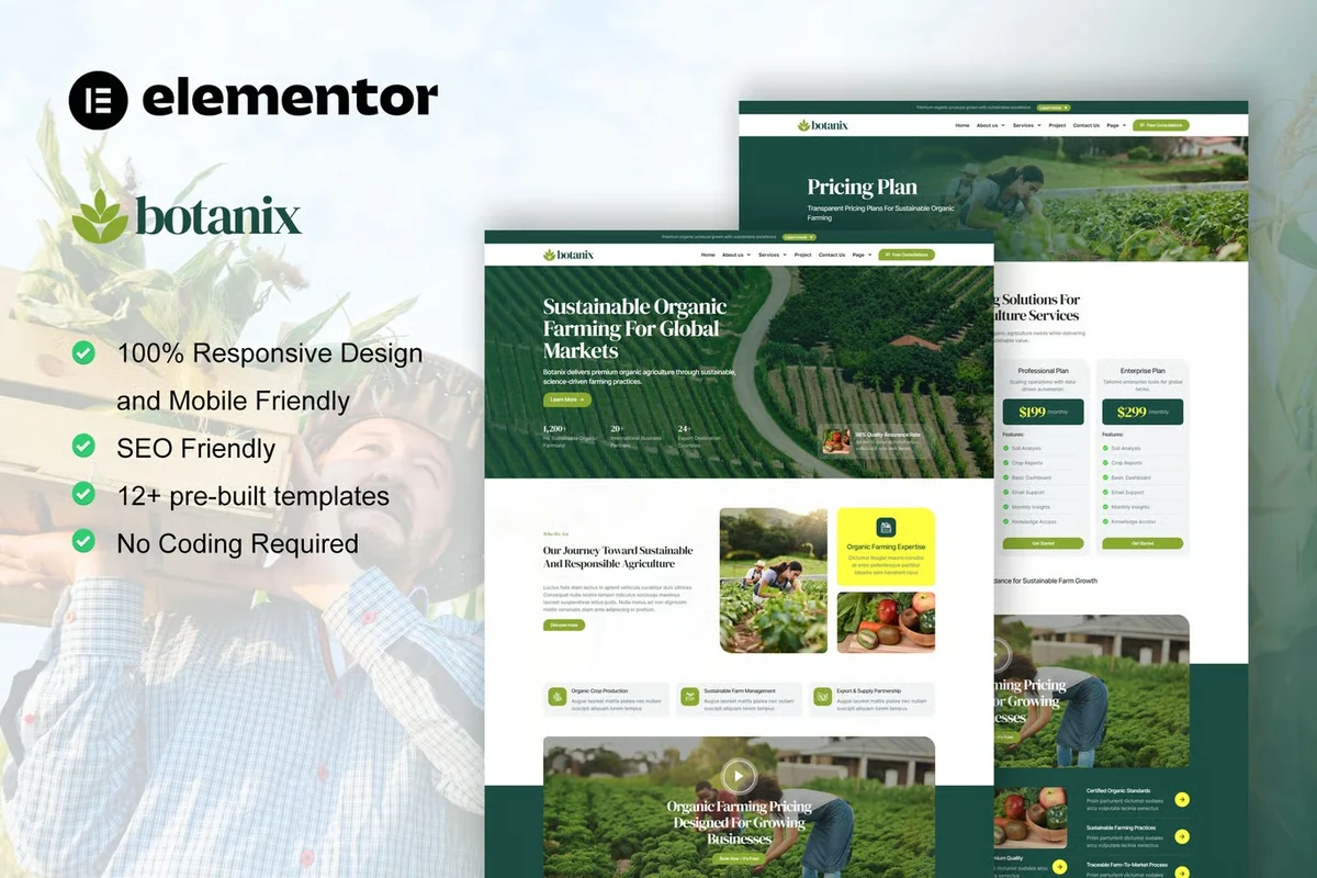 农业有机农场Elementor网站模板_一键导入快速建站插图-WP资源海 农业 Elementor 网站模板封面