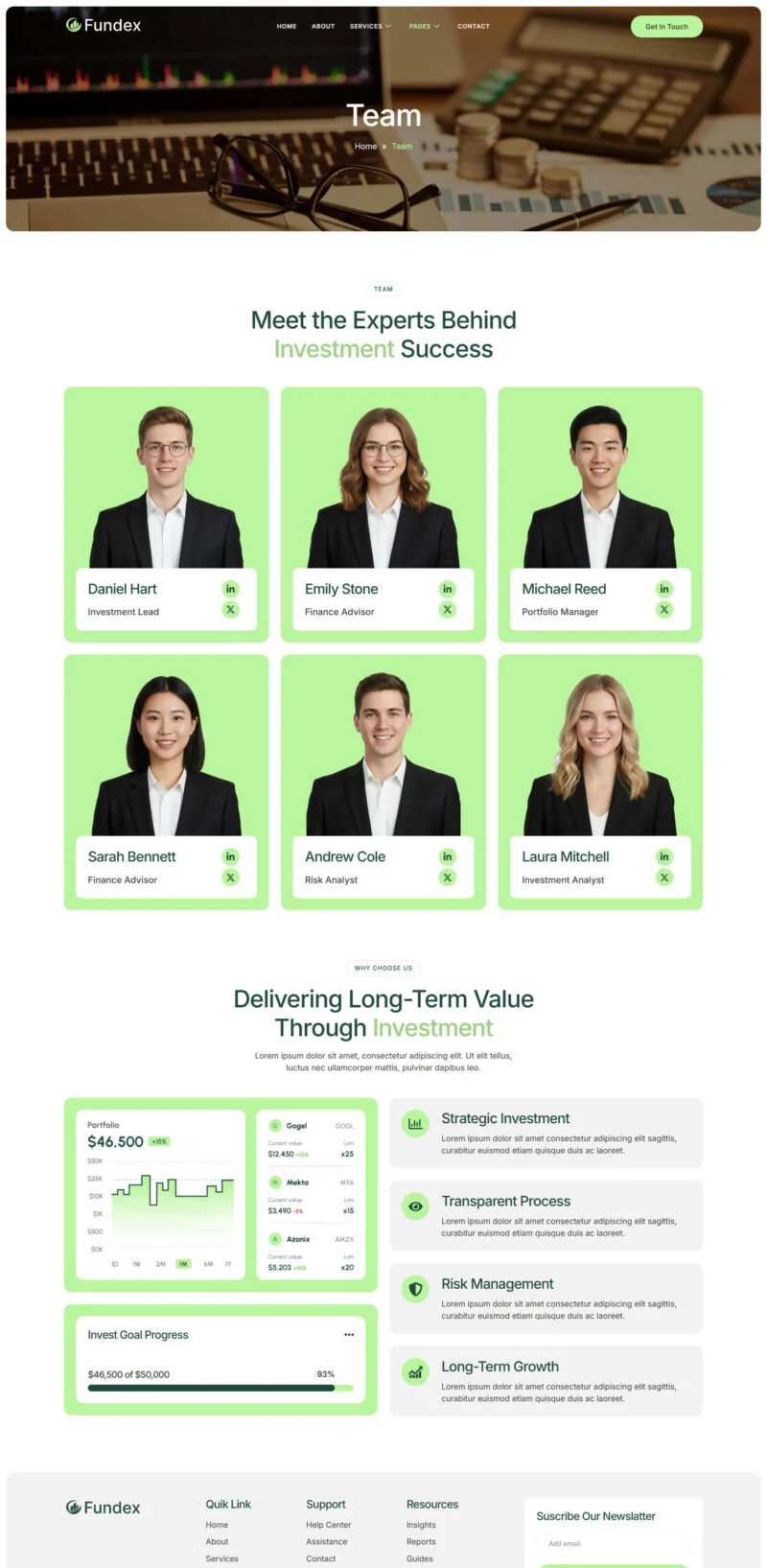金融/投资 Elementor 模板团队页面预览