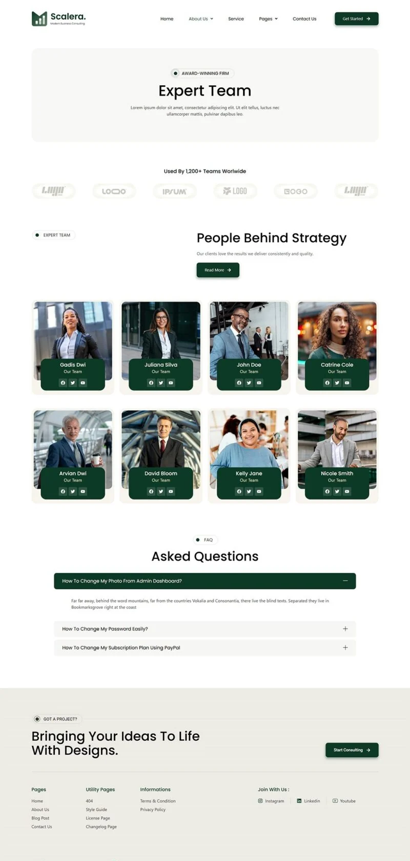 服务/咨询 Elementor 模板团队页面预览