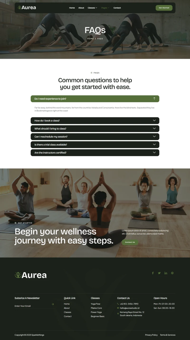 瑜伽/冥想 Elementor 模板常见问题预览