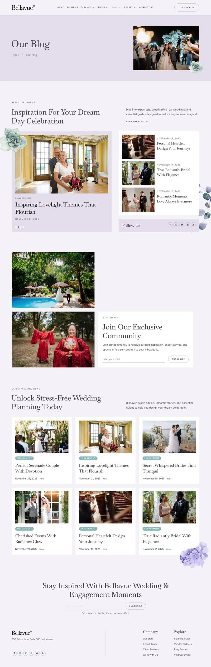 婚礼/婚庆 Elementor 模板博客页面预览