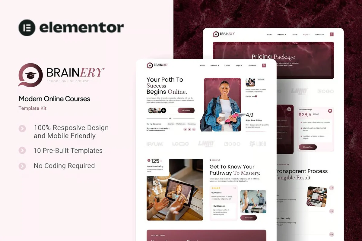 在线课程学校Elementor网站模板_一键导入快速建站插图-WP资源海 学校 Elementor 网站模板封面