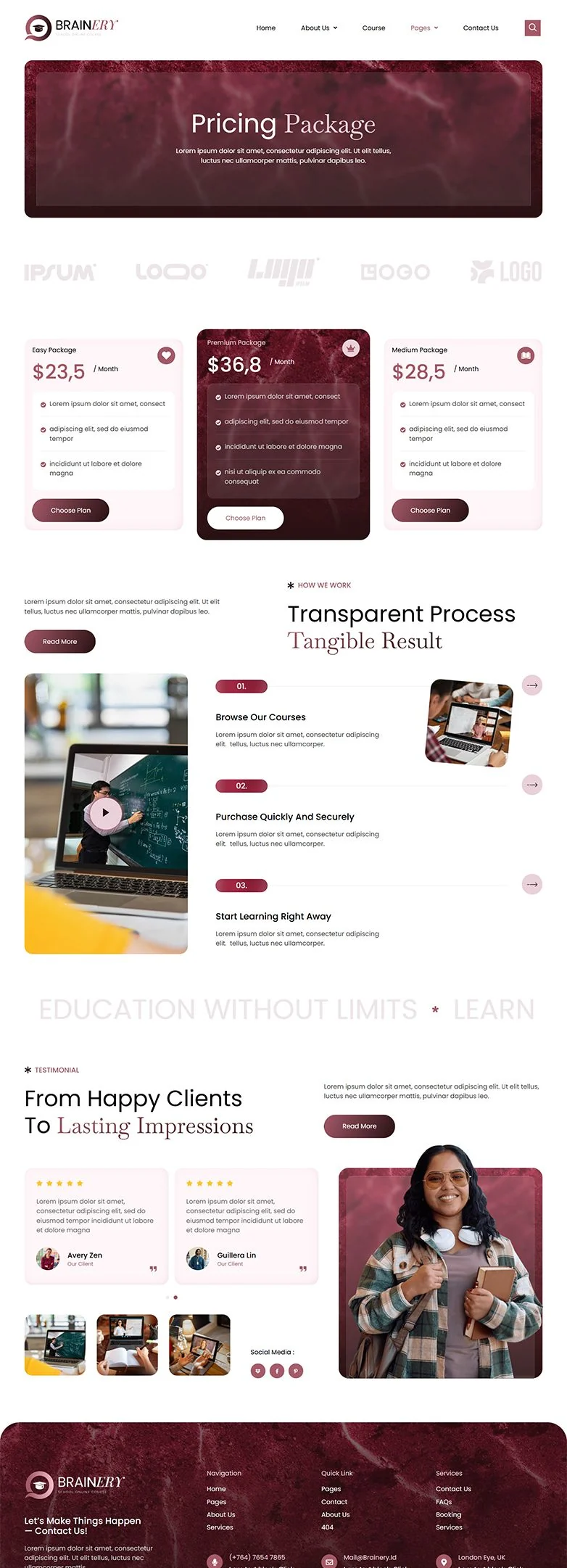 教育/培训 Elementor 模板价格页面预览