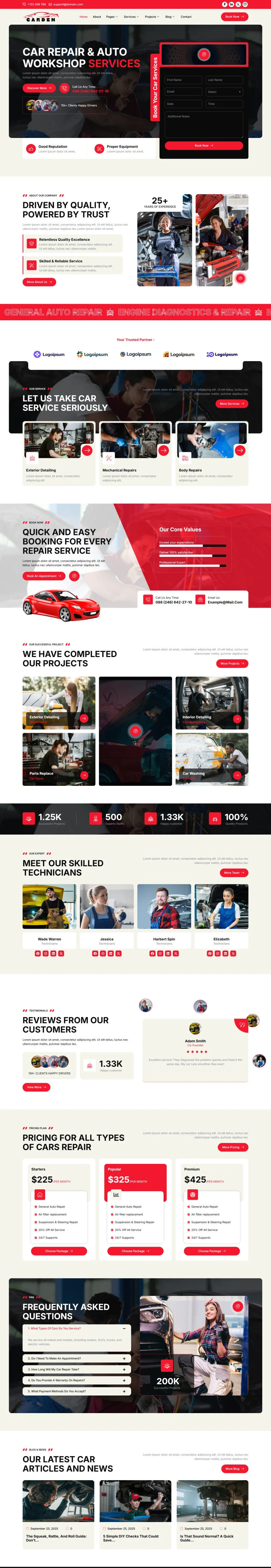 Carden 汽车维修与养护Elementor网站模板_一键导入快速建站插图1-WP资源海 维修 Elementor 模板首页预览