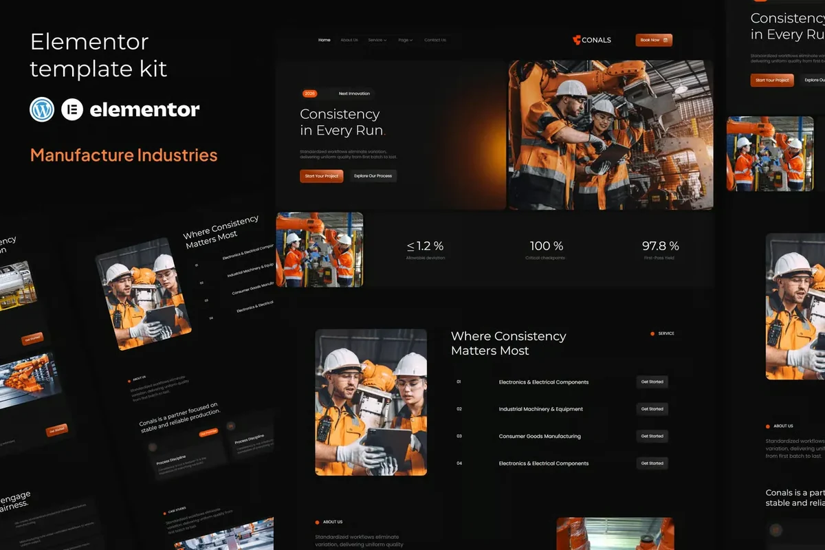 制造业工业企业Elementor网站模板_一键导入快速建站插图-WP资源海 制造业 Elementor 网站模板封面