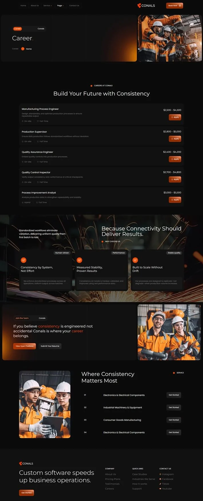 制造业工业企业Elementor网站模板_一键导入快速建站插图3-WP资源海 制造业 Elementor 模板招聘页面预览