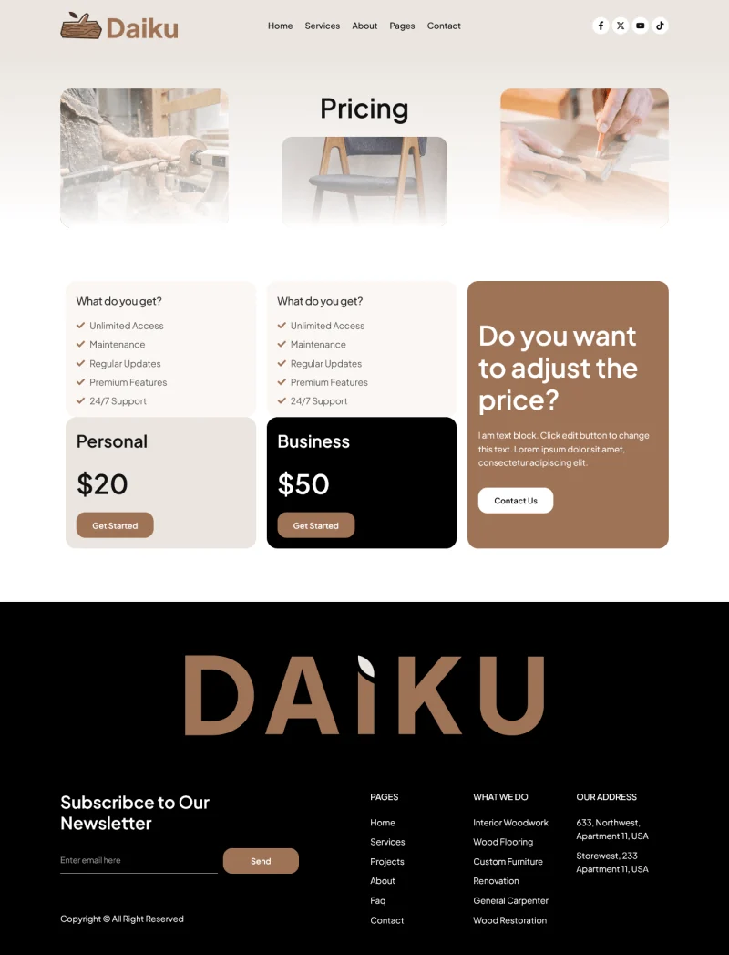 家居用品 Elementor 模板价格页面预览