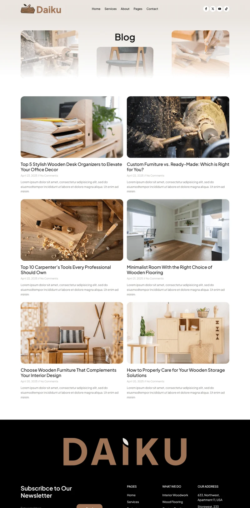 家居用品 Elementor 模板博客页面预览