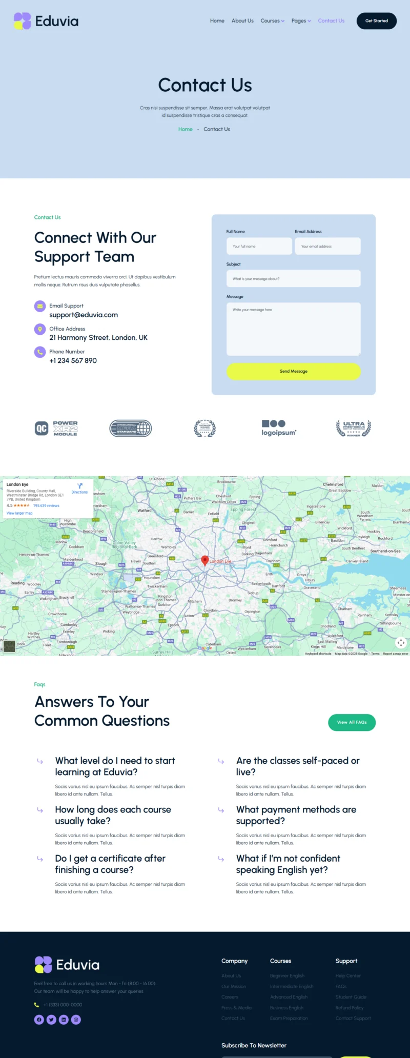 教育/培训 Elementor 模板联系页面预览