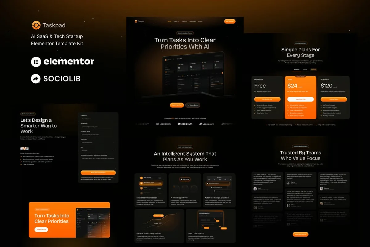 AI SaaS 科技初创Elementor网站模板_一键导入快速建站插图-WP资源海 AI Elementor 网站模板封面