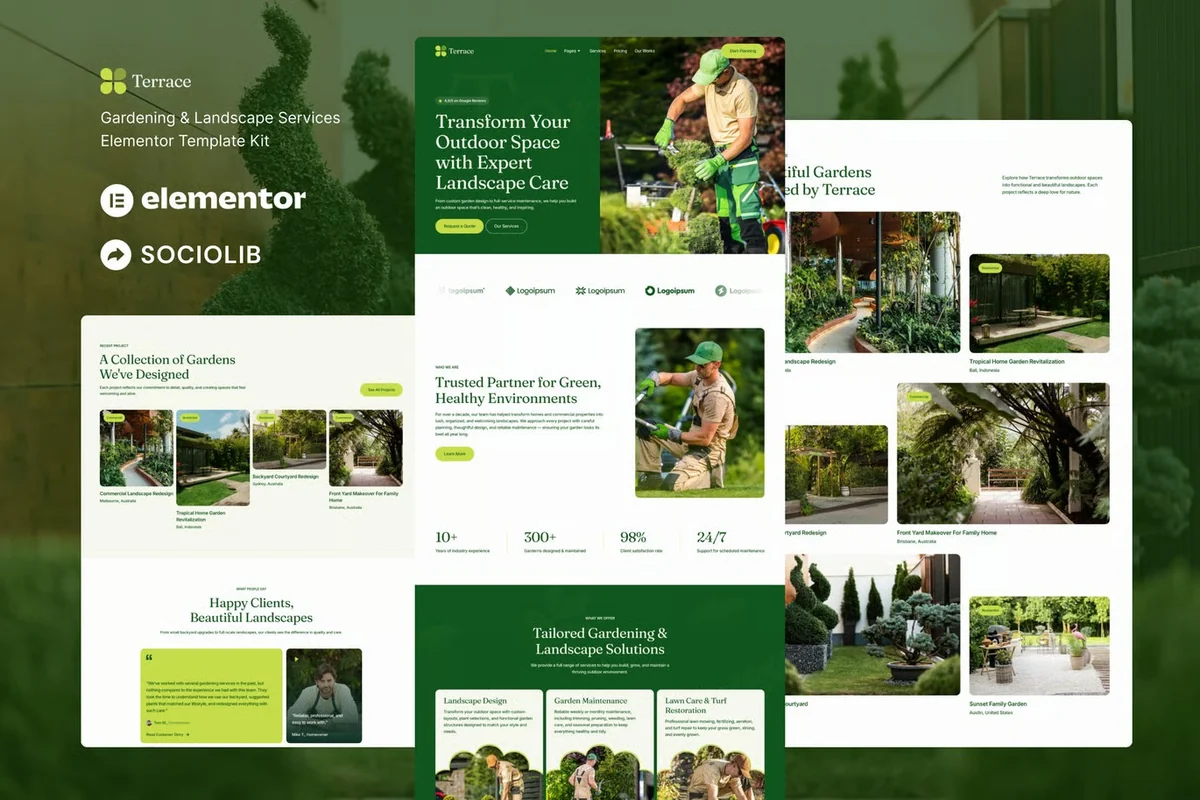 园艺景观服务Elementor网站模板_一键导入快速建站插图-WP资源海 💐花卉/绿植 Elementor 网站模板封面