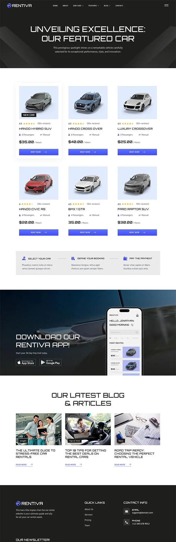 交通工具 Elementor 模板车型展示预览