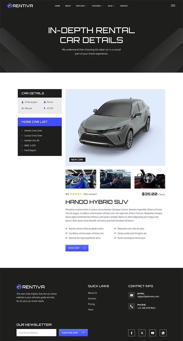交通工具 Elementor 模板车型详情预览