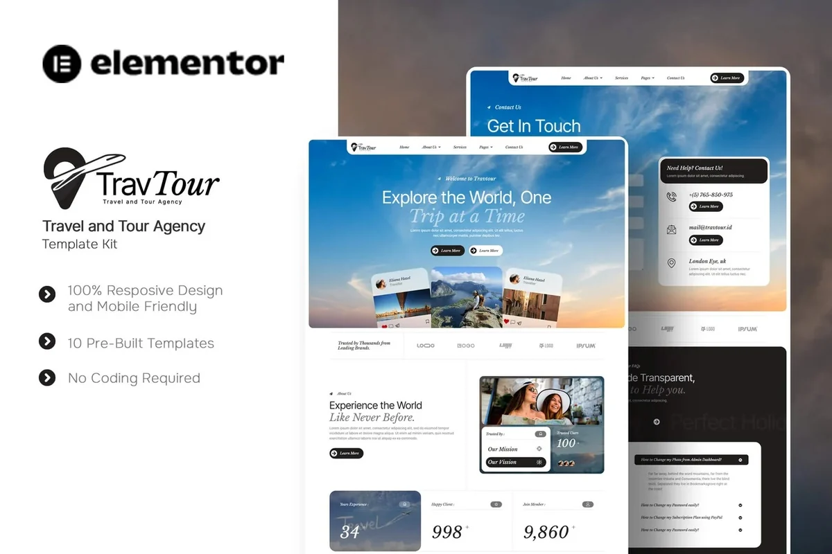 旅行社Elementor网站模板_一键导入快速建站插图-WP资源海 户外/旅行 Elementor 网站模板封面