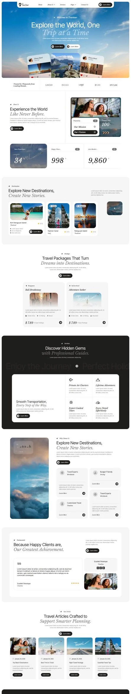 旅行社Elementor网站模板_一键导入快速建站插图1-WP资源海 户外/旅行 Elementor 模板首页预览